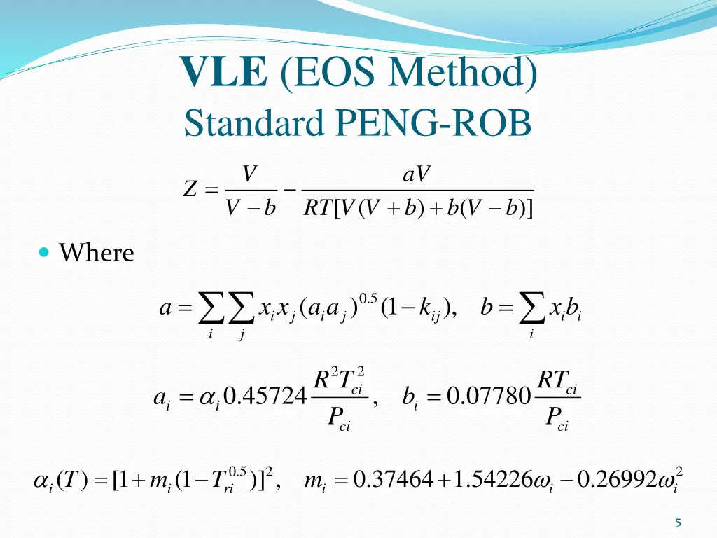 vle eos method standard peng rob