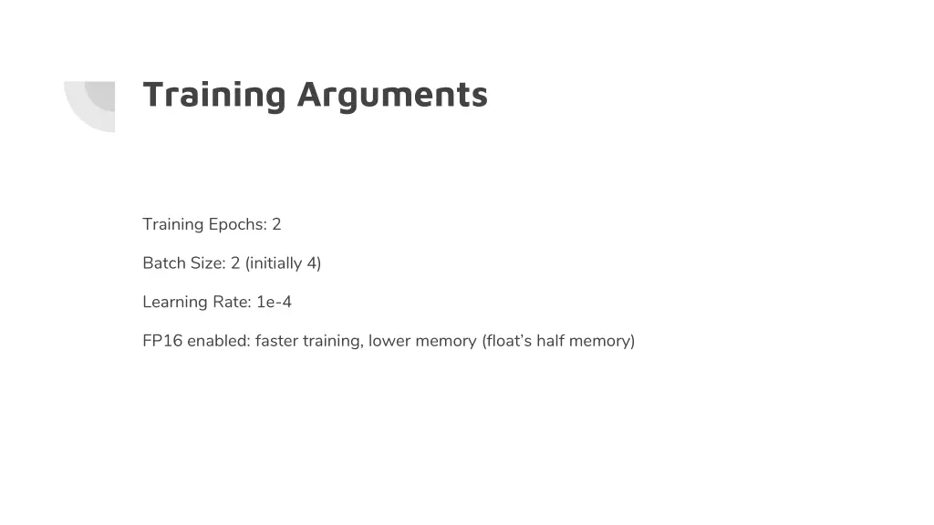 training arguments