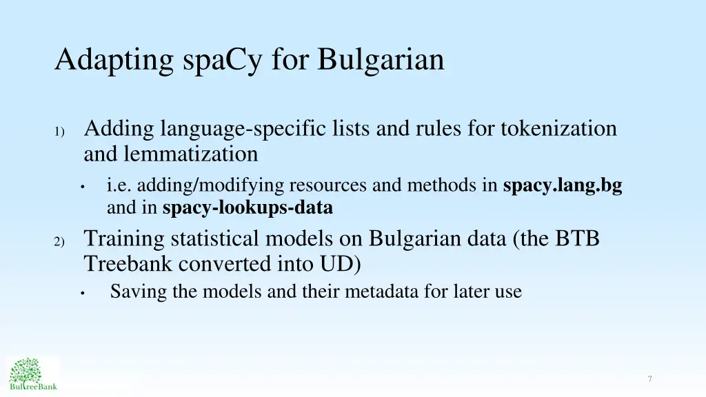 adapting spacy for bulgarian