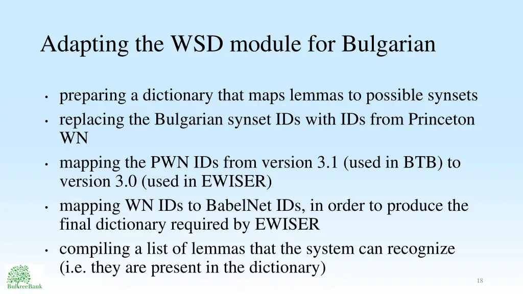 adapting the wsd module for bulgarian