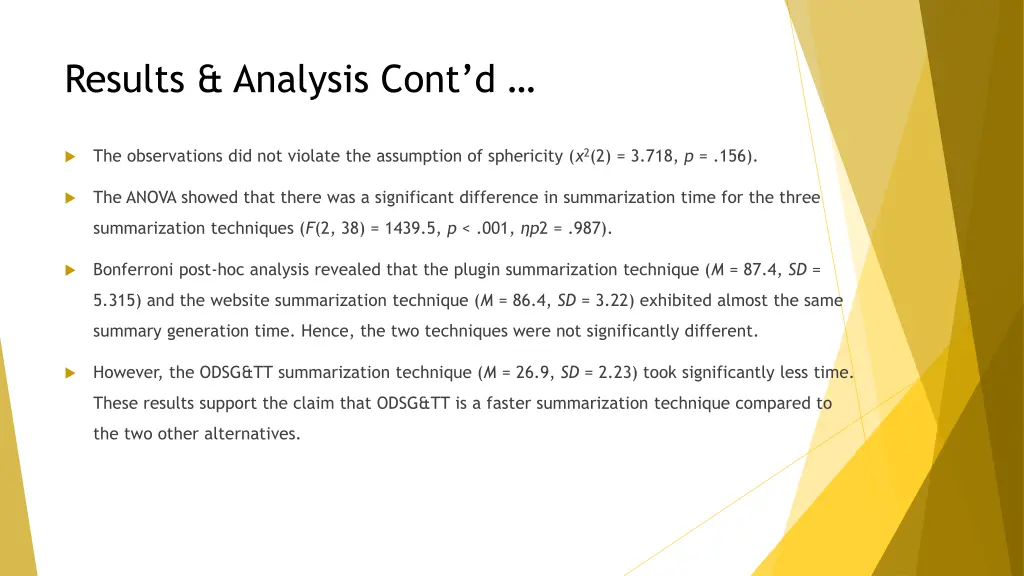 results analysis cont d
