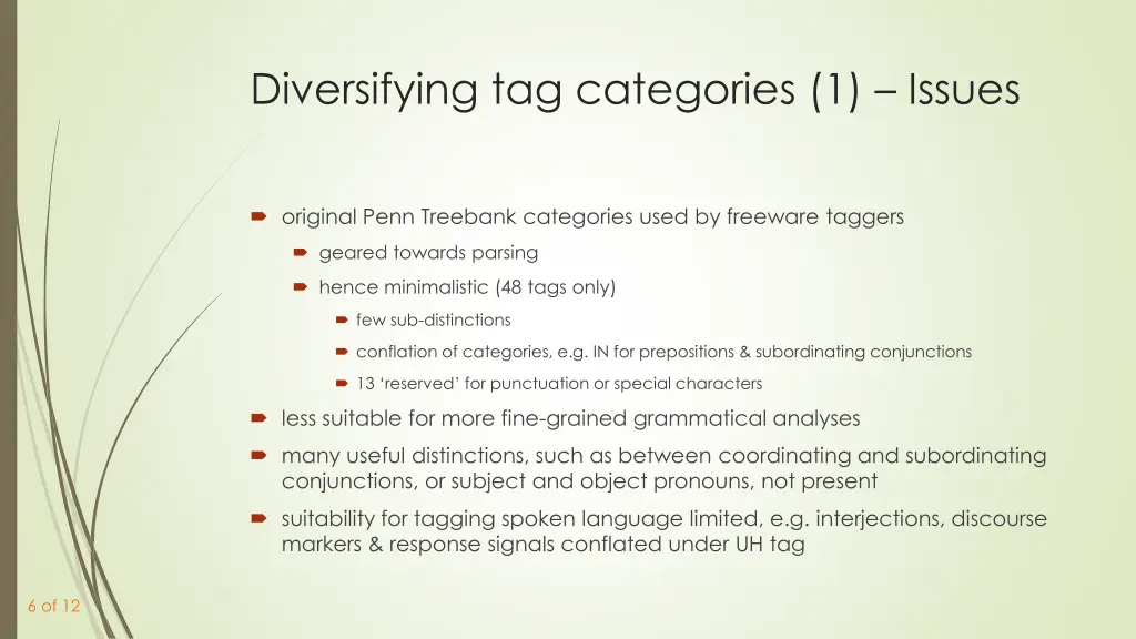 diversifying tag categories 1 issues