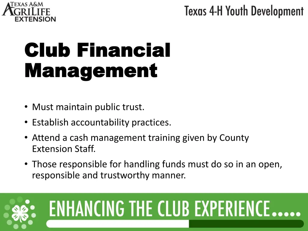 club financial club financial management