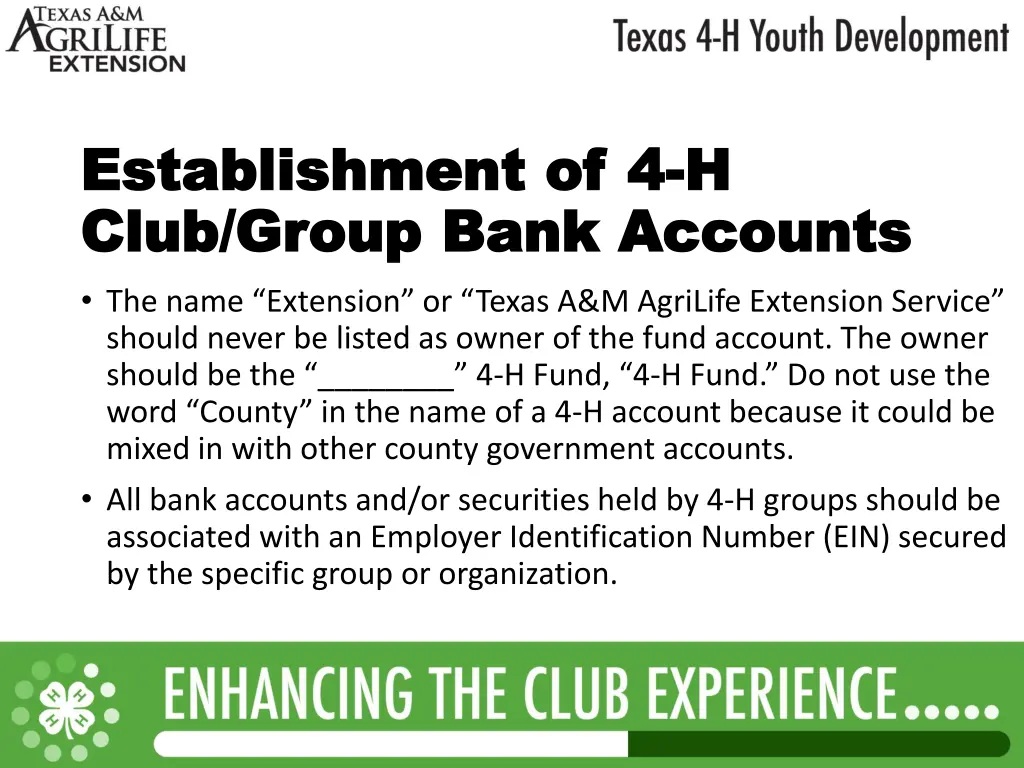 establishment of 4 establishment of 4 h club