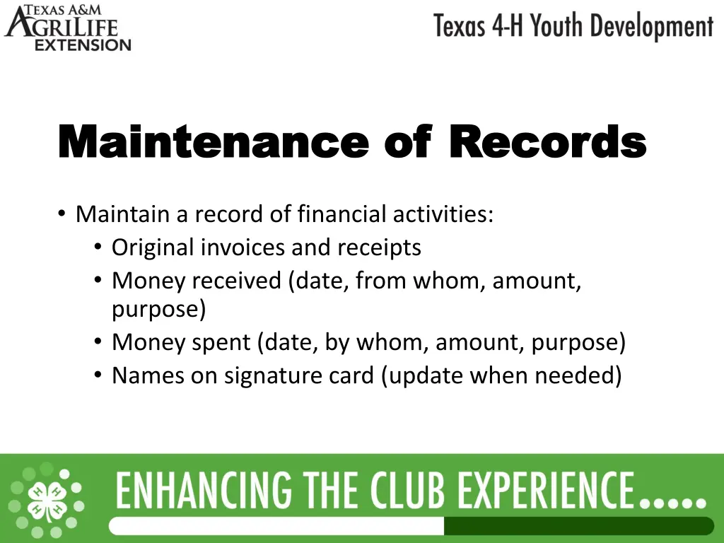 maintenance of records maintenance of records