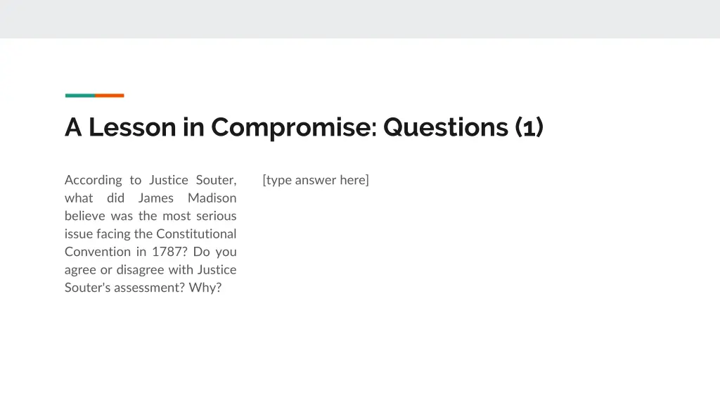 a lesson in compromise questions 1