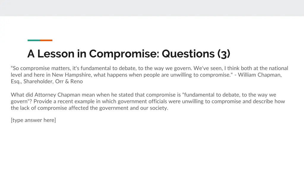 a lesson in compromise questions 3