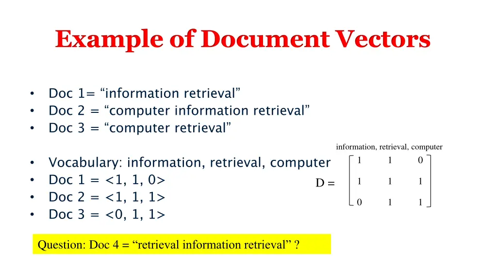 example of document vectors