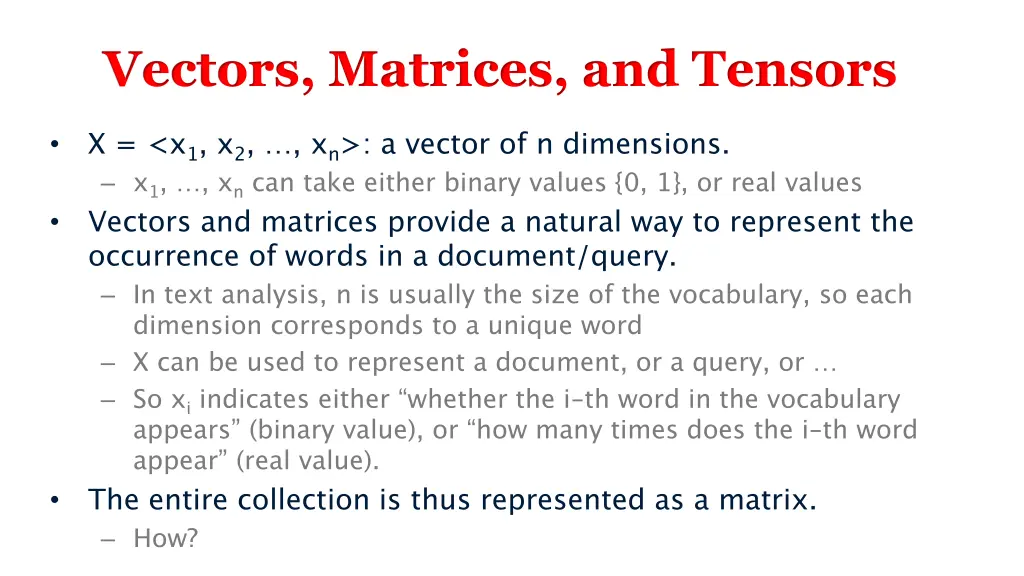 vectors matrices and tensors