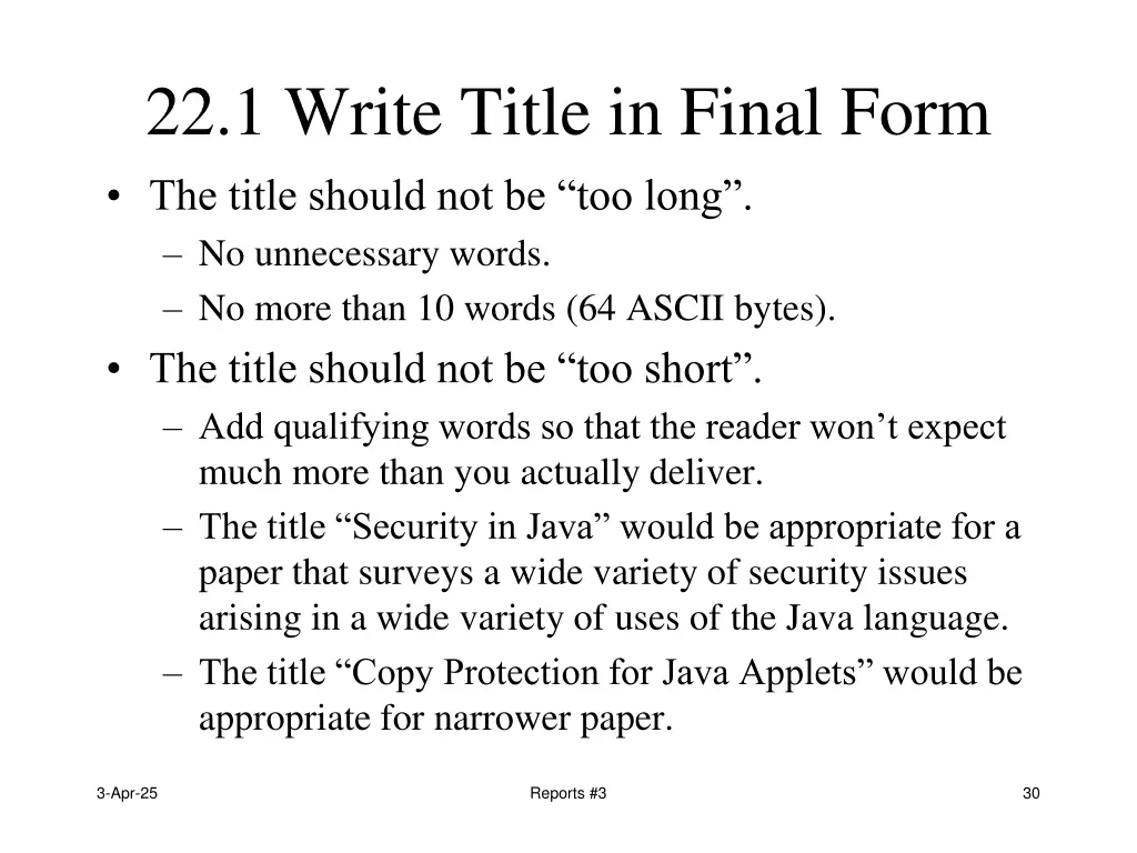22 1 write title in final form the title should