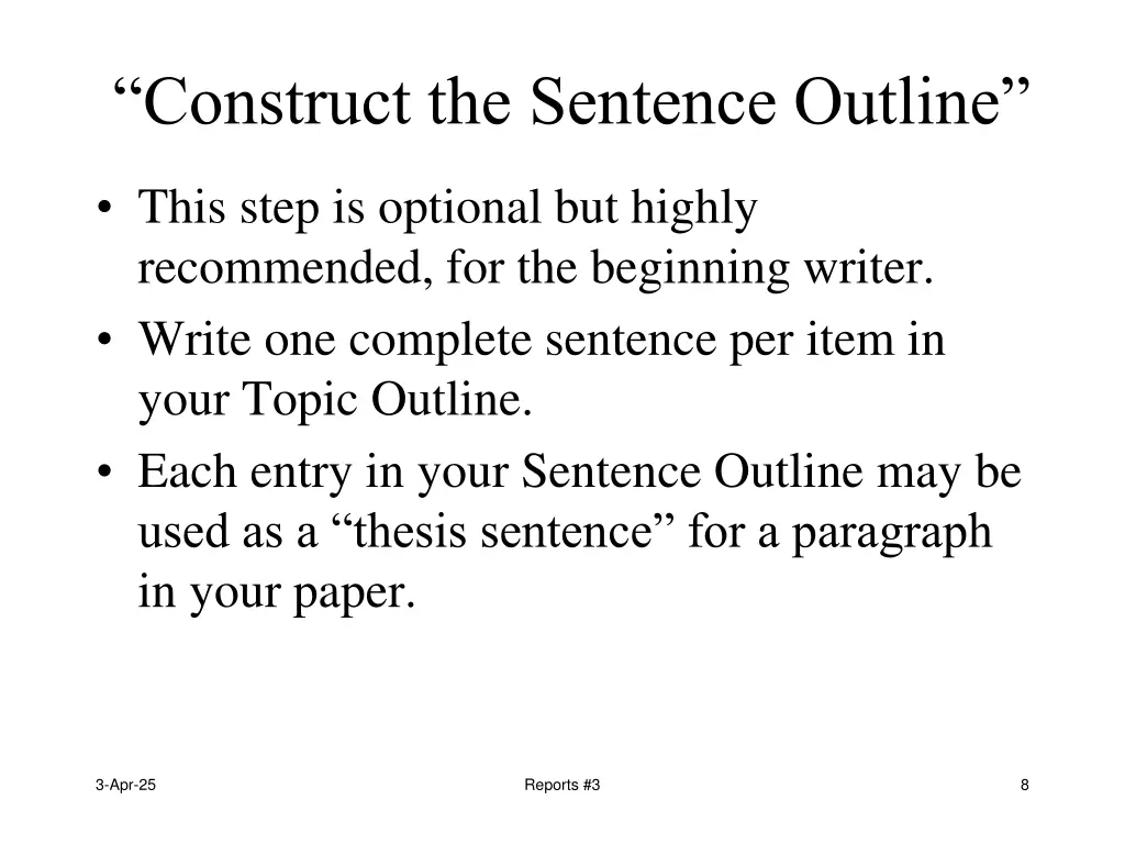 construct the sentence outline