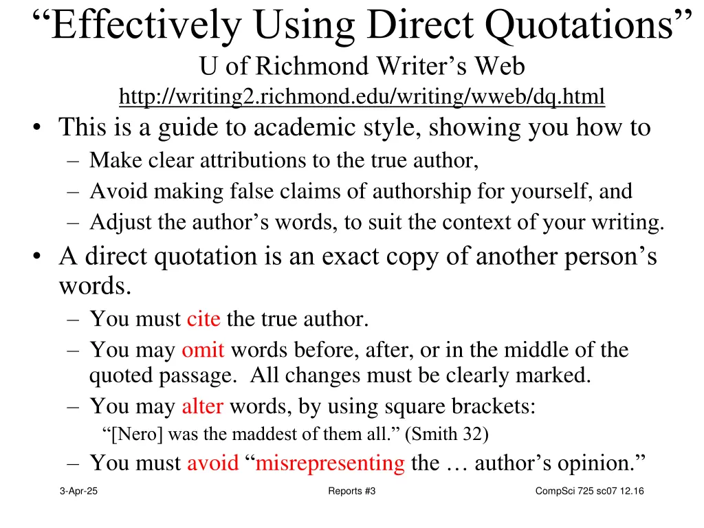 effectively using direct quotations u of richmond