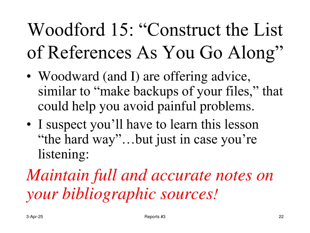 woodford 15 construct the list of references