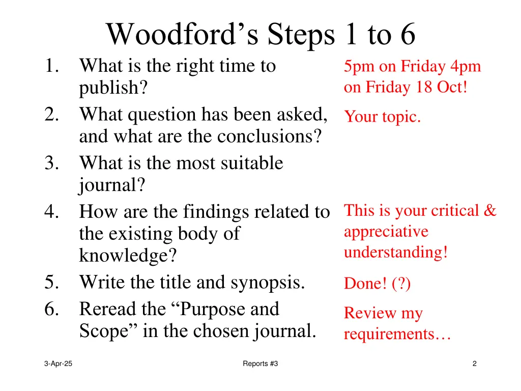 woodford s steps 1 to 6 what is the right time