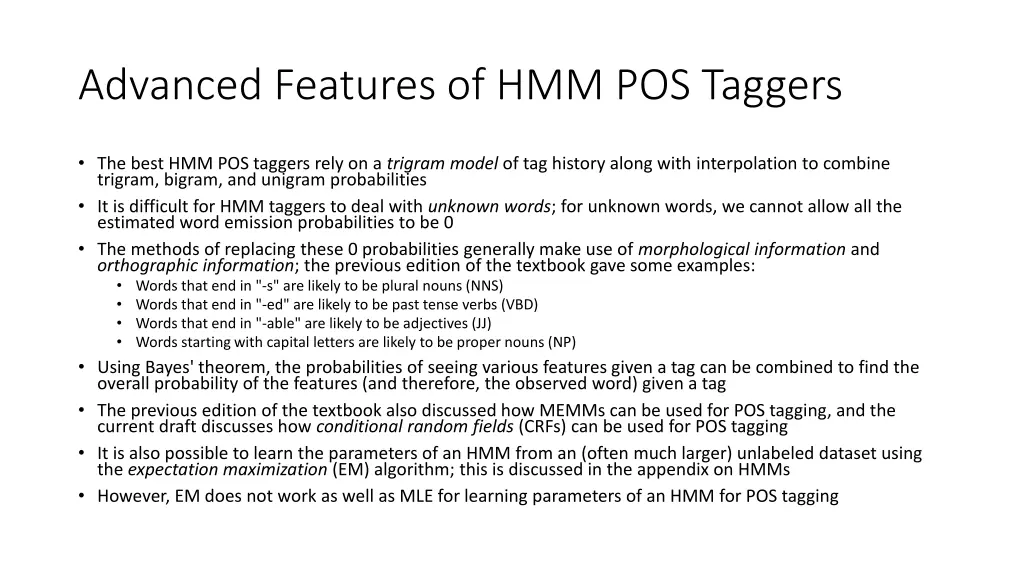 advanced features of hmm pos taggers