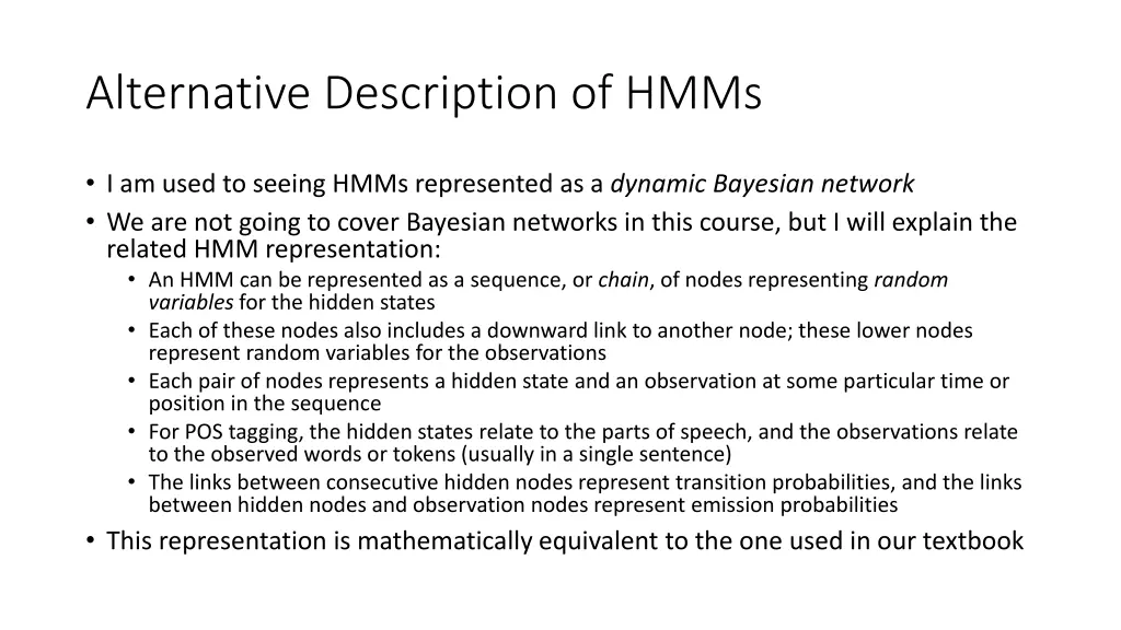 alternative description of hmms