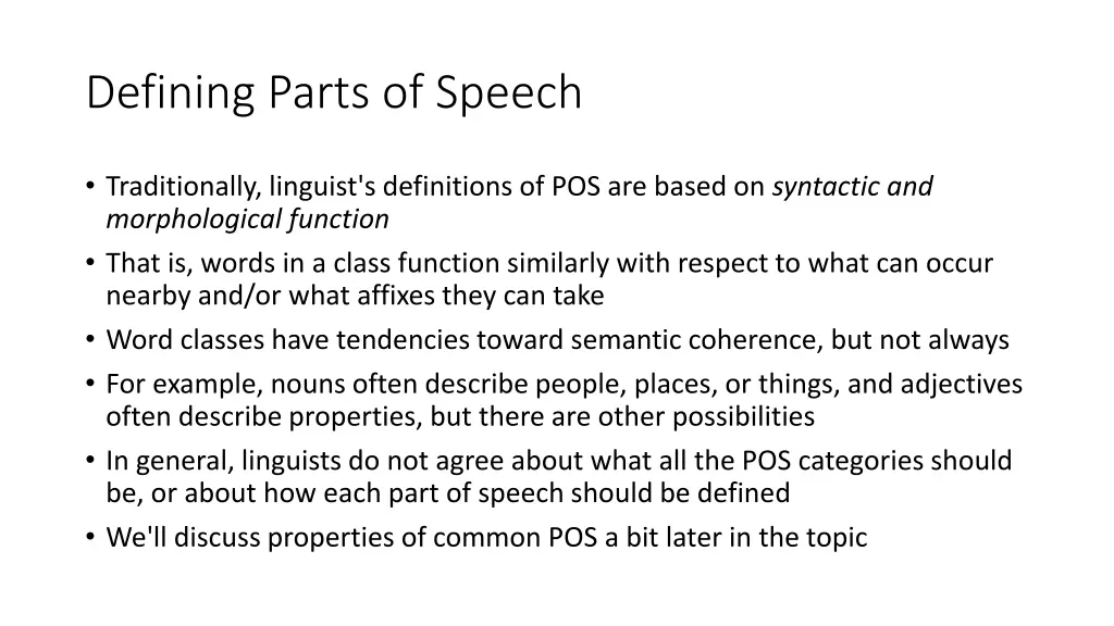 defining parts of speech