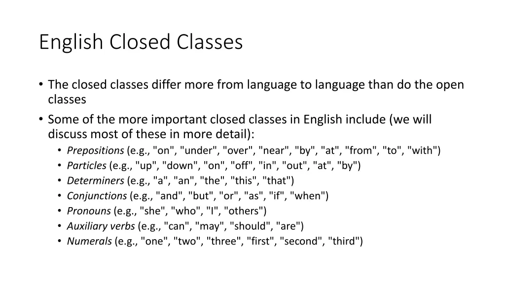 english closed classes