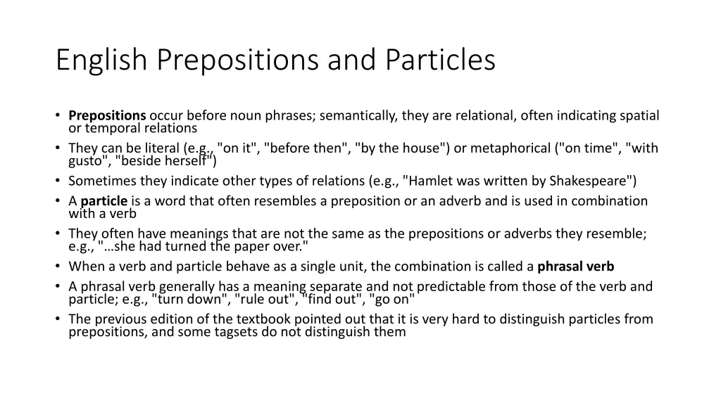 english prepositions and particles