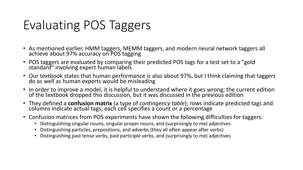 evaluating pos taggers