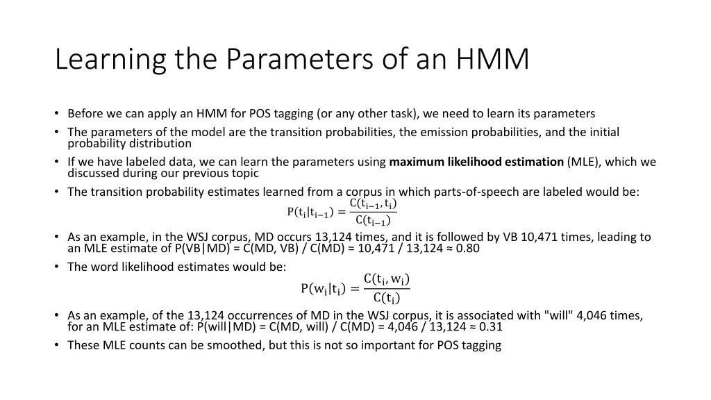 learning the parameters of an hmm