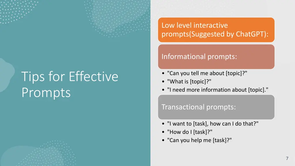 low level interactive prompts suggested by chatgpt