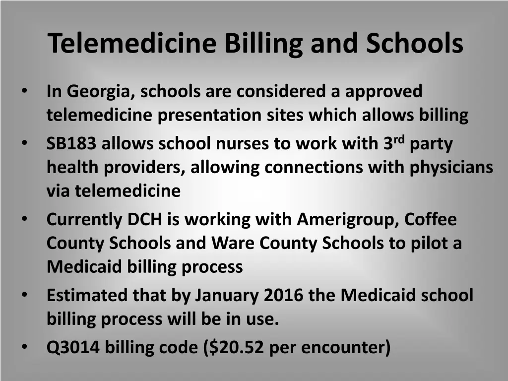 telemedicine billing and schools