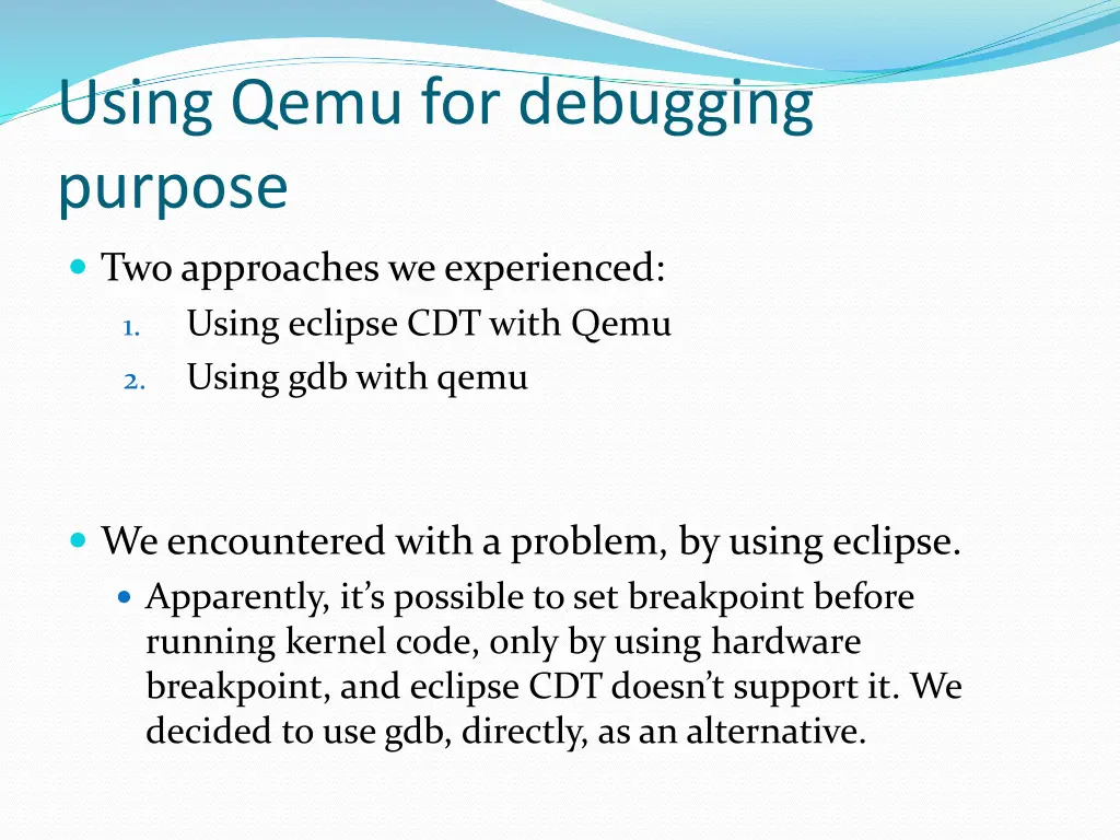 using qemu for debugging purpose