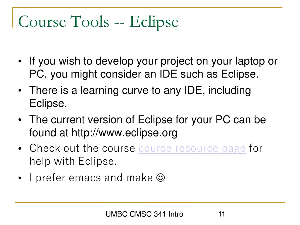 course tools eclipse