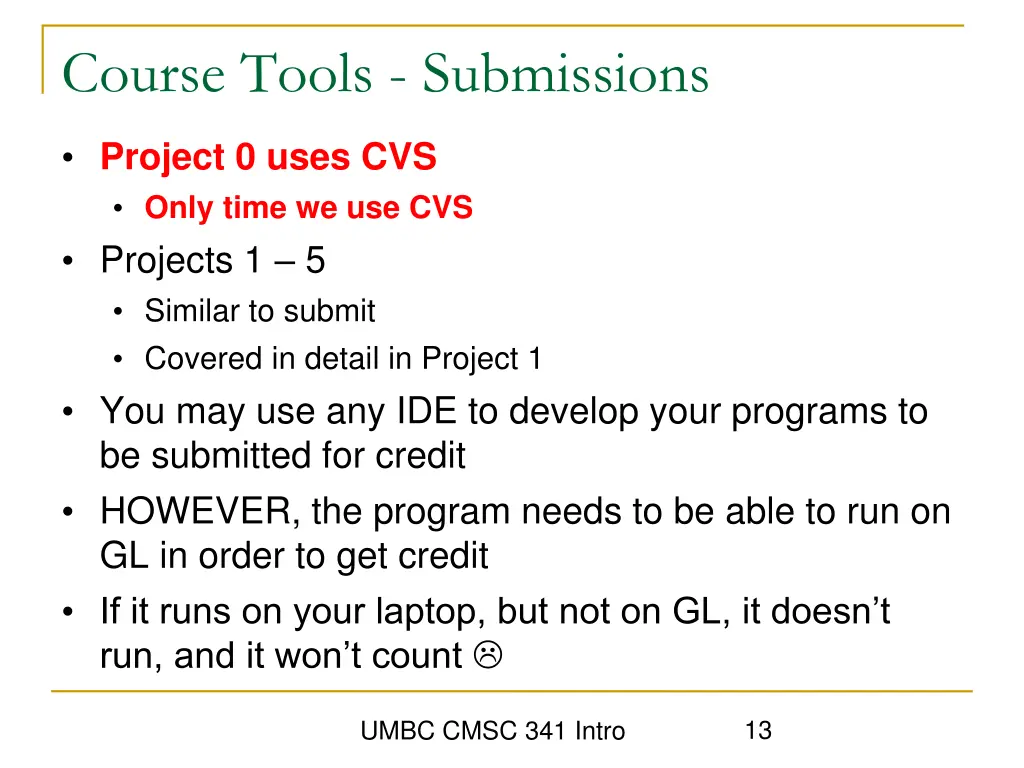 course tools submissions