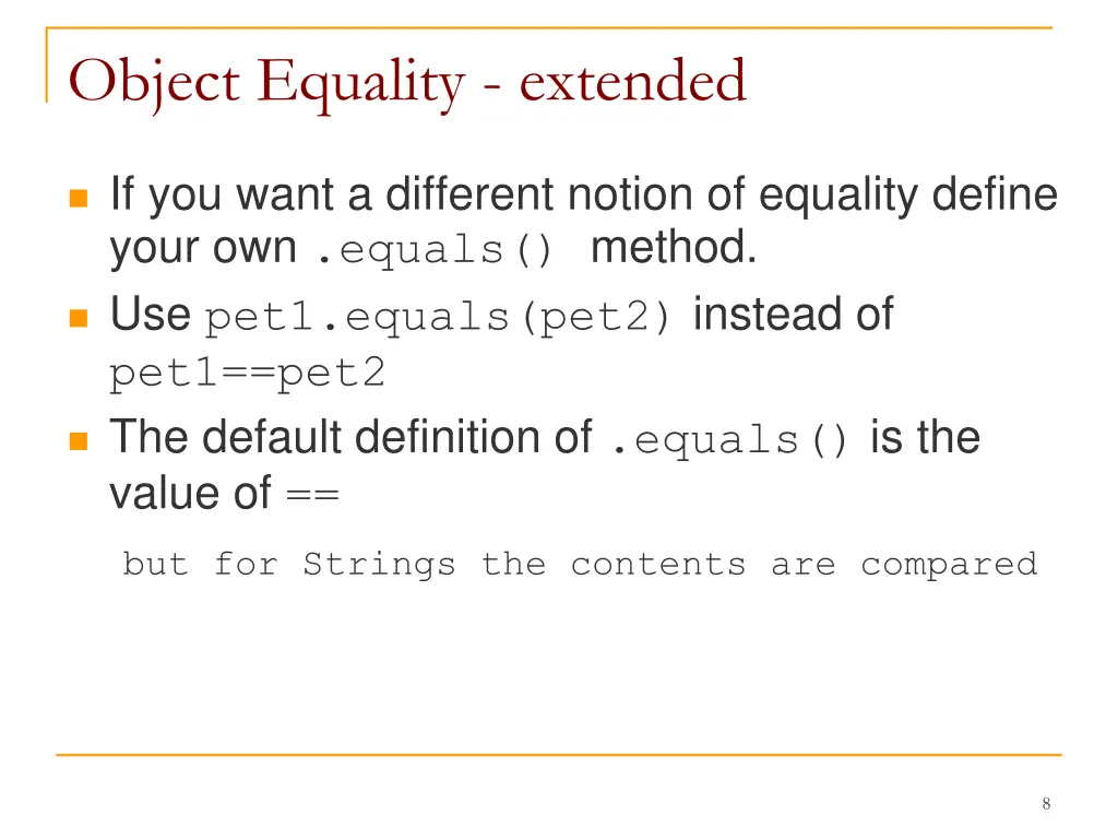 object equality extended
