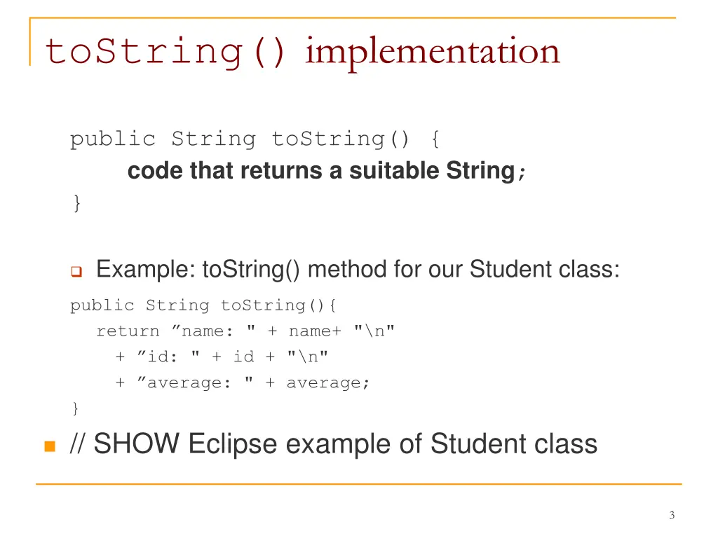 tostring implementation
