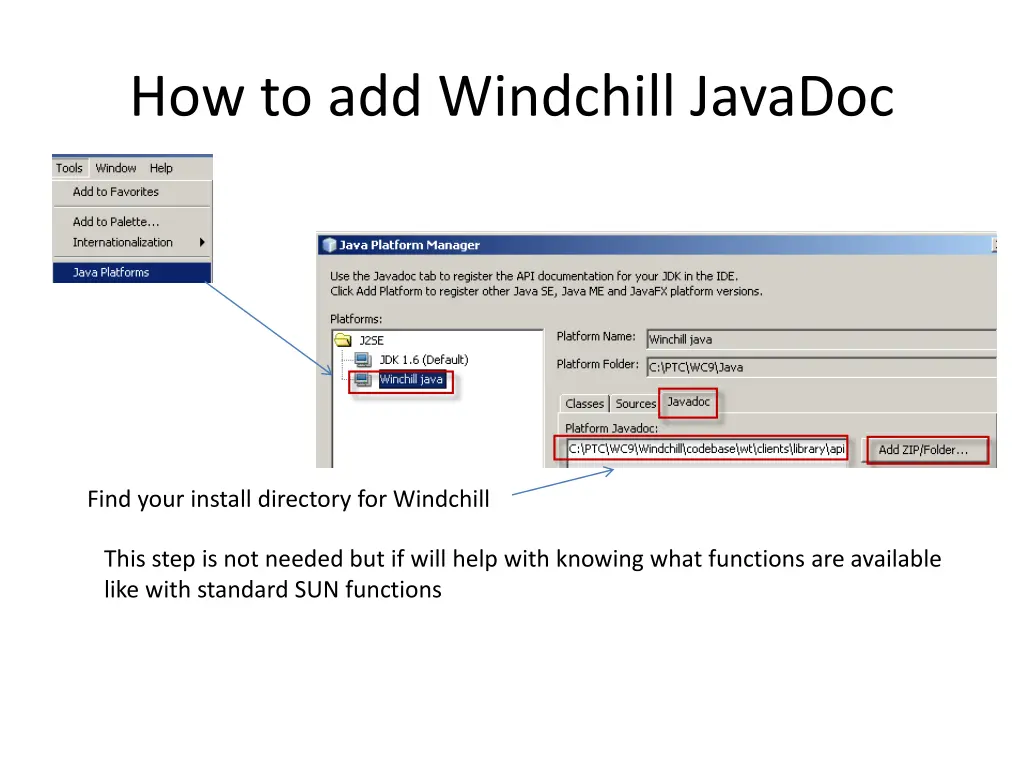 how to add windchill javadoc