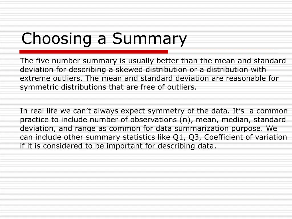 choosing a summary