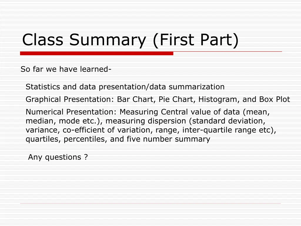 class summary first part