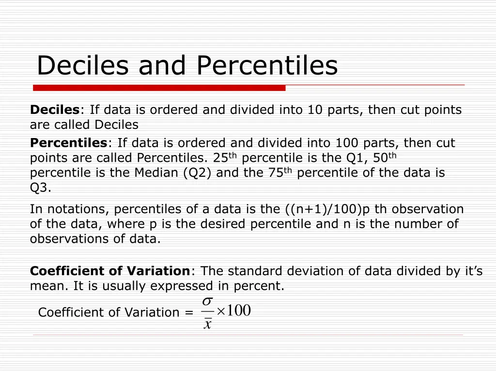 deciles and percentiles