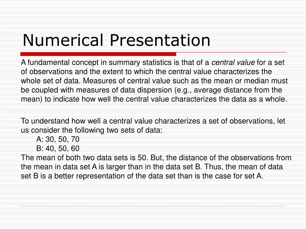 numerical presentation