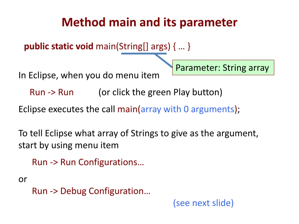 method main and its parameter