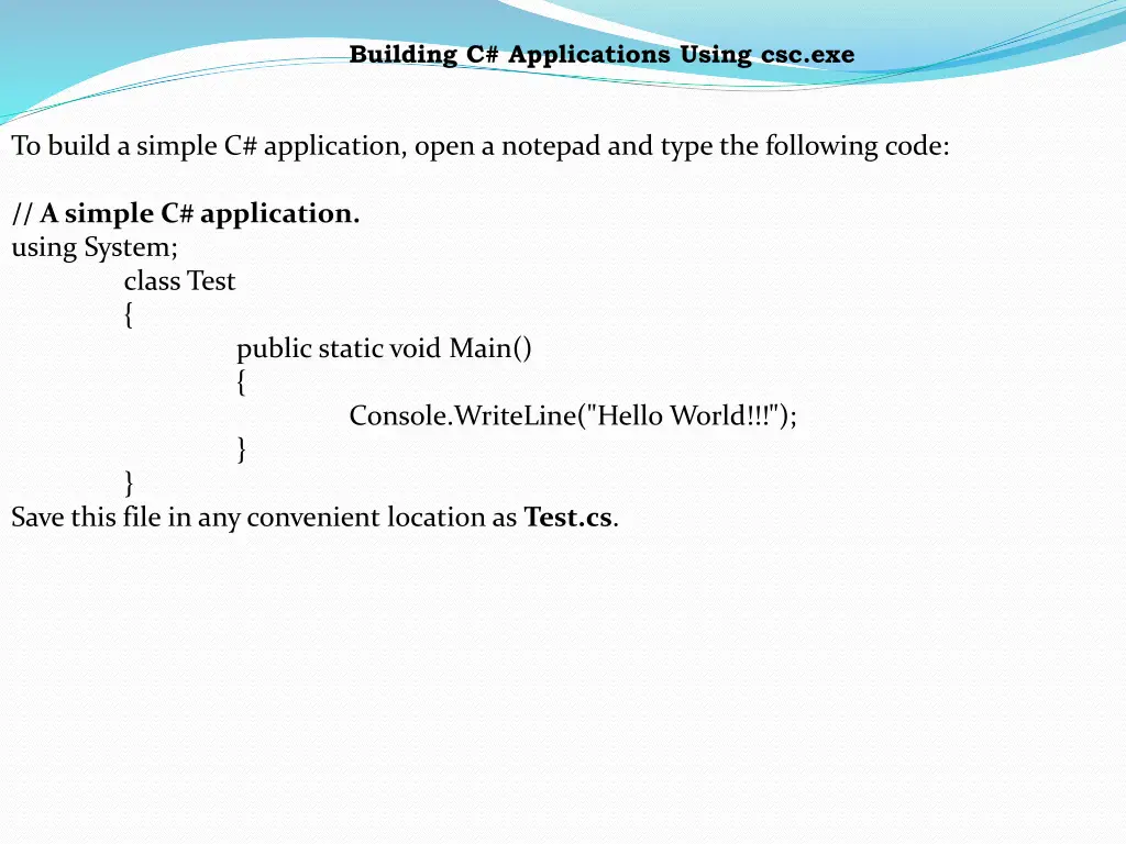 building c applications using csc exe