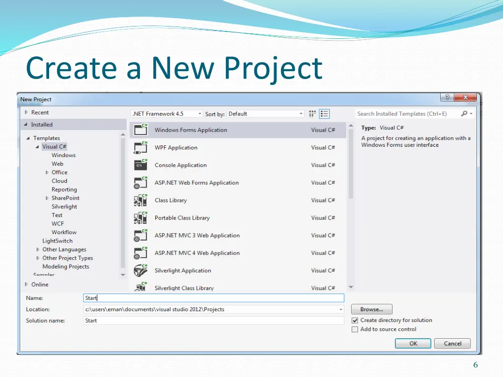 create a new project 1