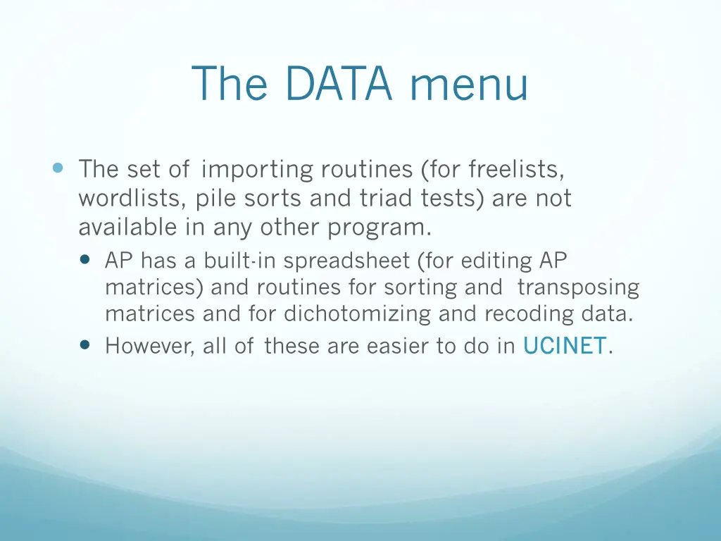the data menu