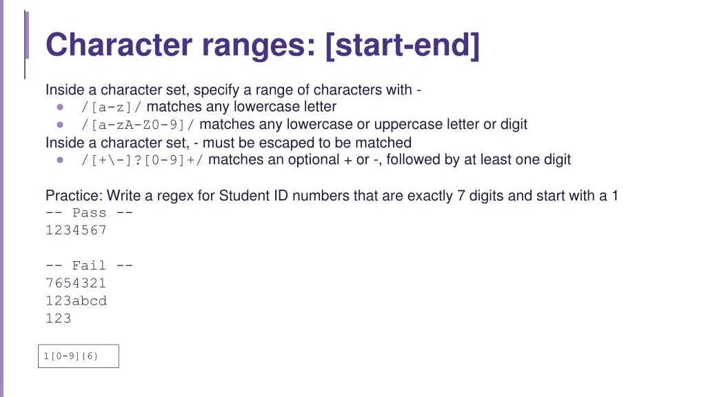 character ranges start end