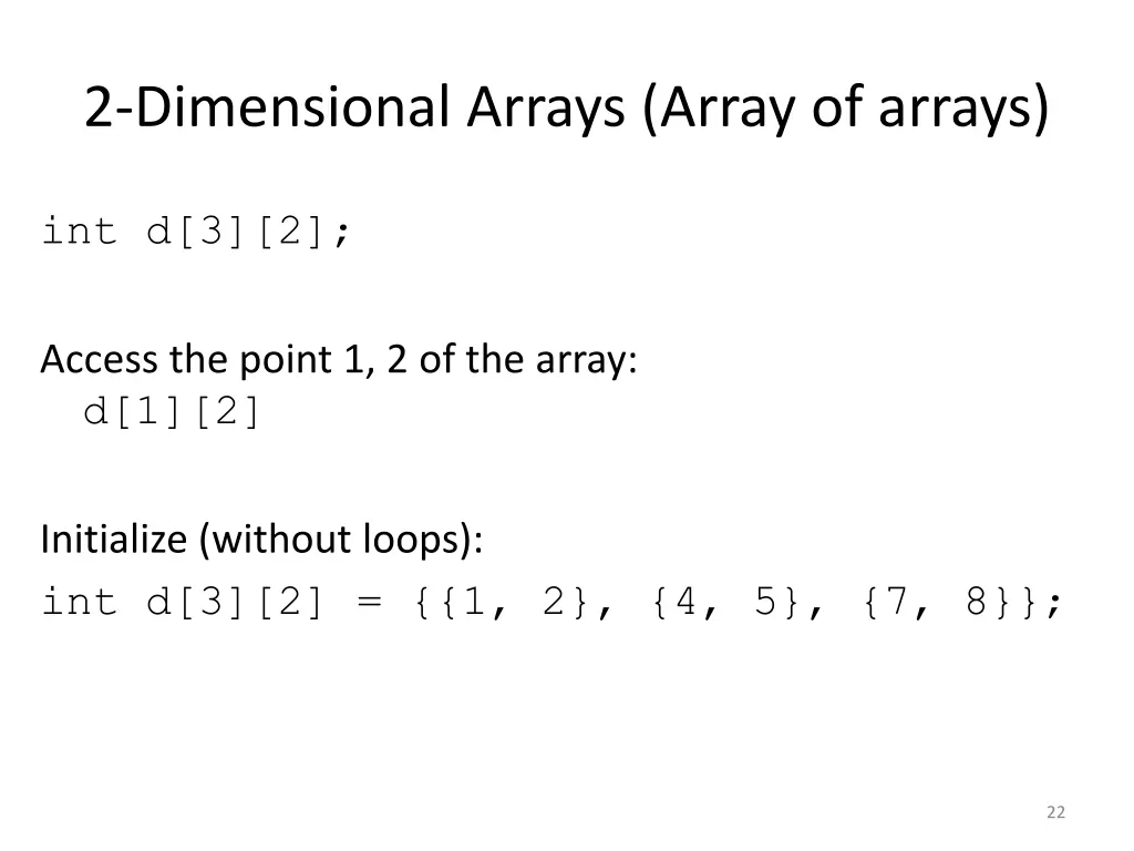 2 dimensional arrays array of arrays