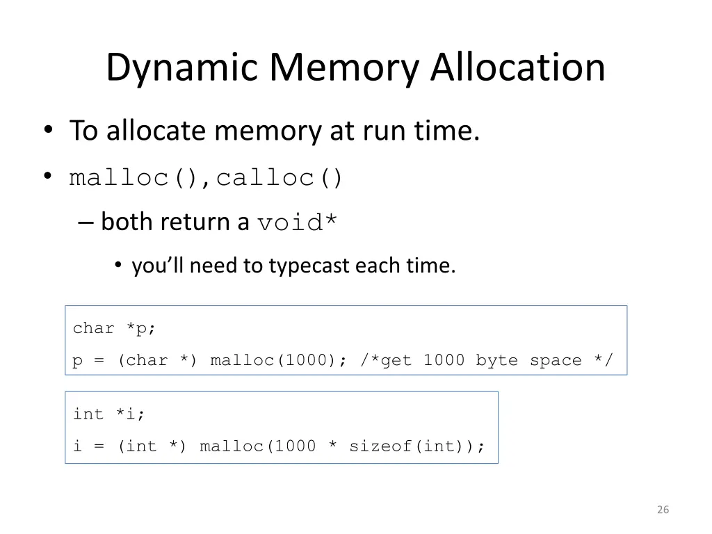 dynamic memory allocation