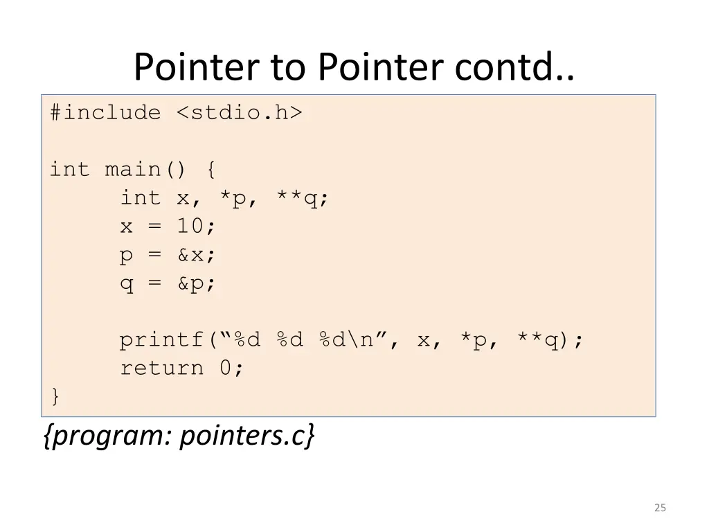 pointer to pointer contd include stdio h