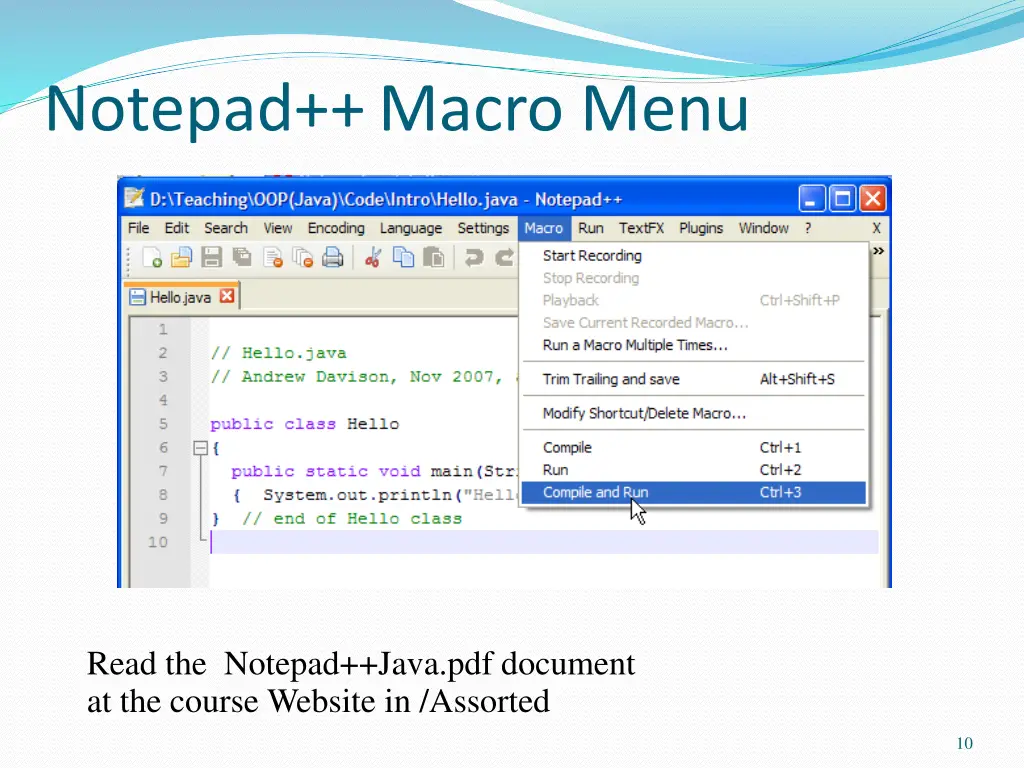 notepad macro menu