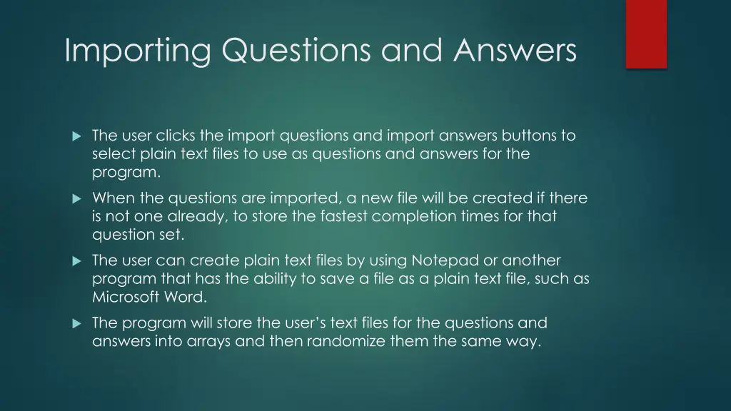 importing questions and answers