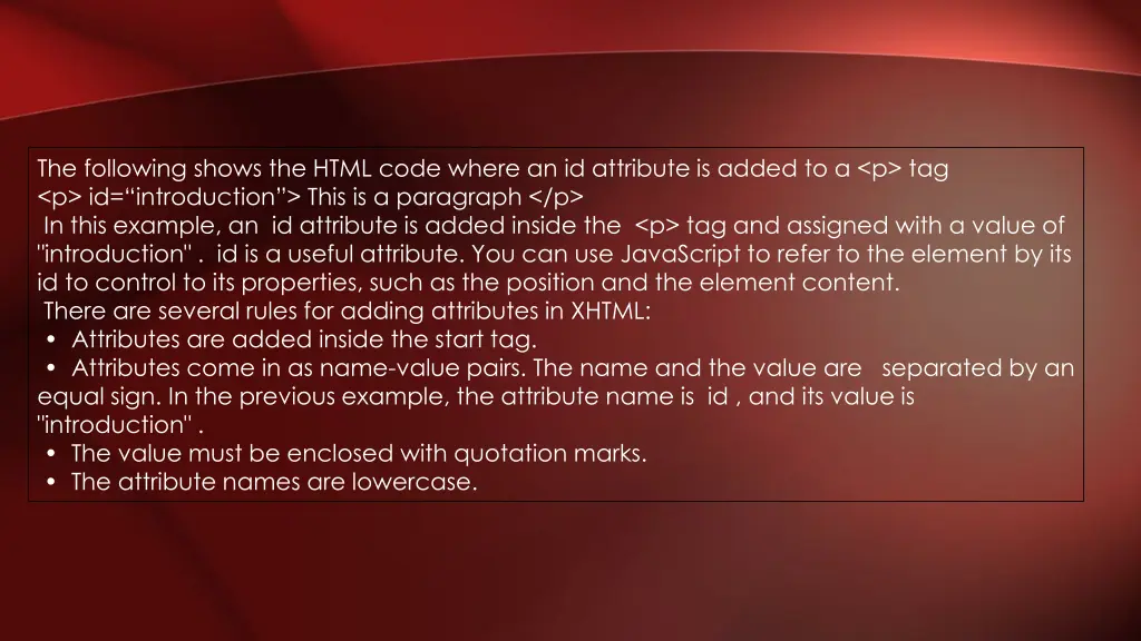 the following shows the html code where