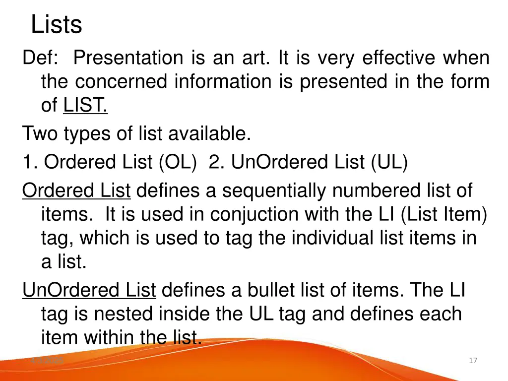 lists def presentation is an art it is very