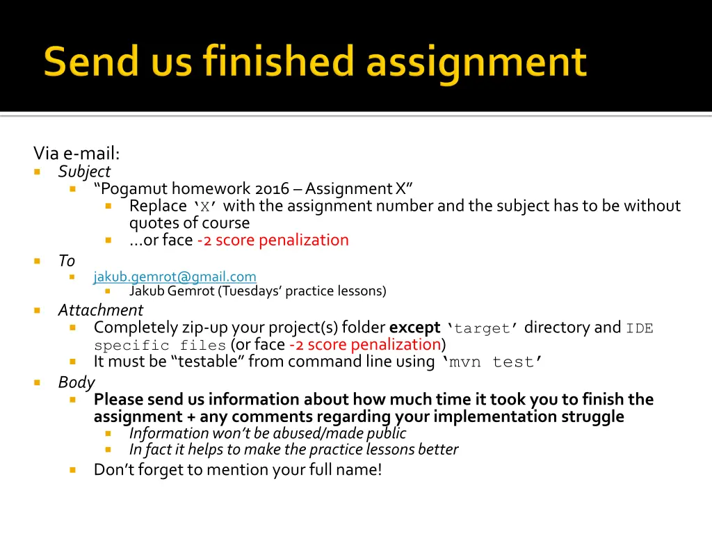 via e mail subject